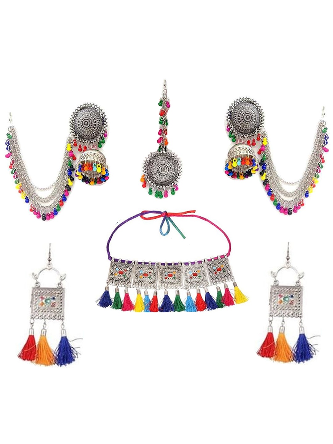 

Vembley Silver-Plated Combo of Bahubali Earrings & Jewelry set