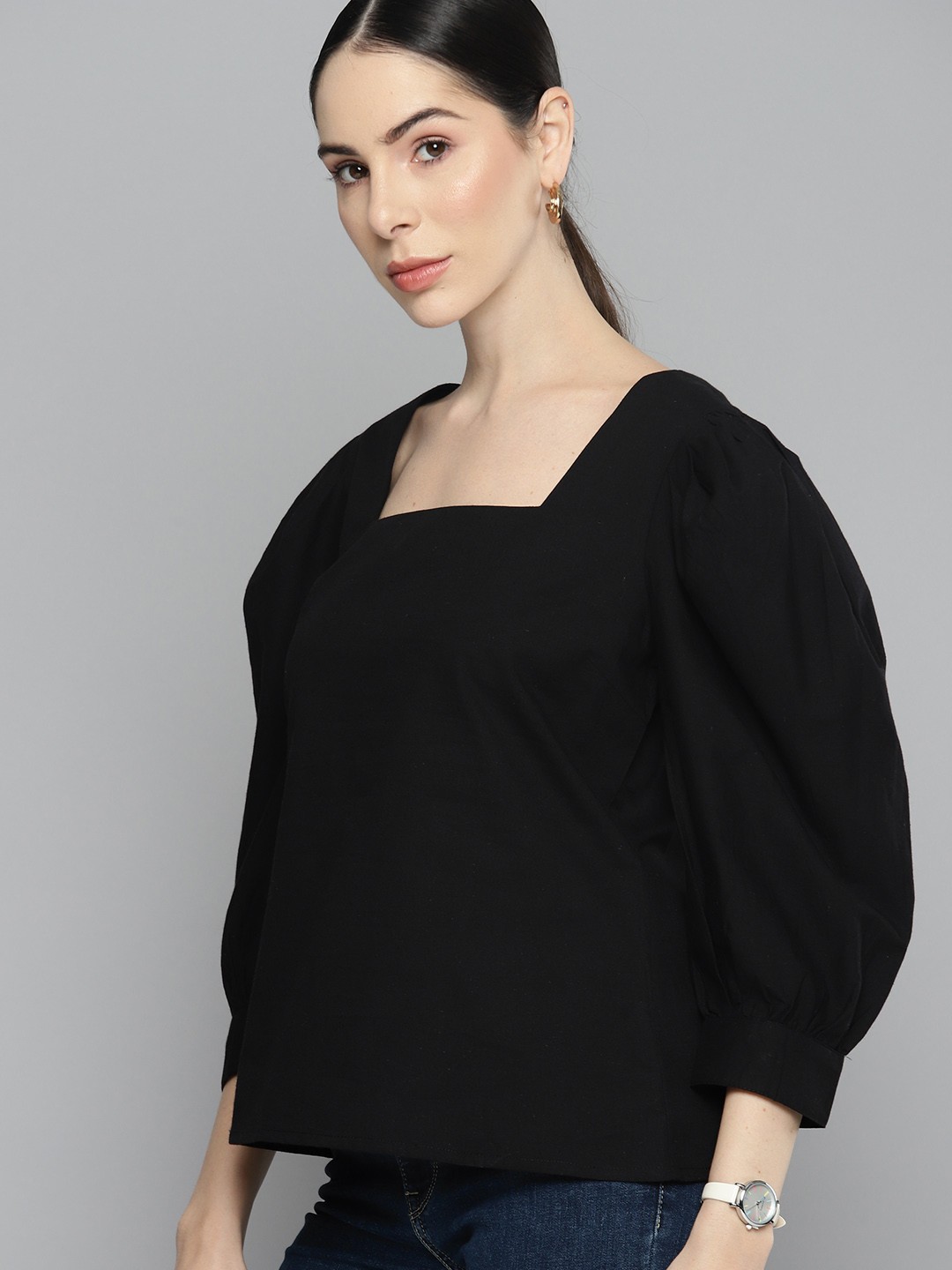 

Chemistry Pure Cotton Square Neck Top, Black