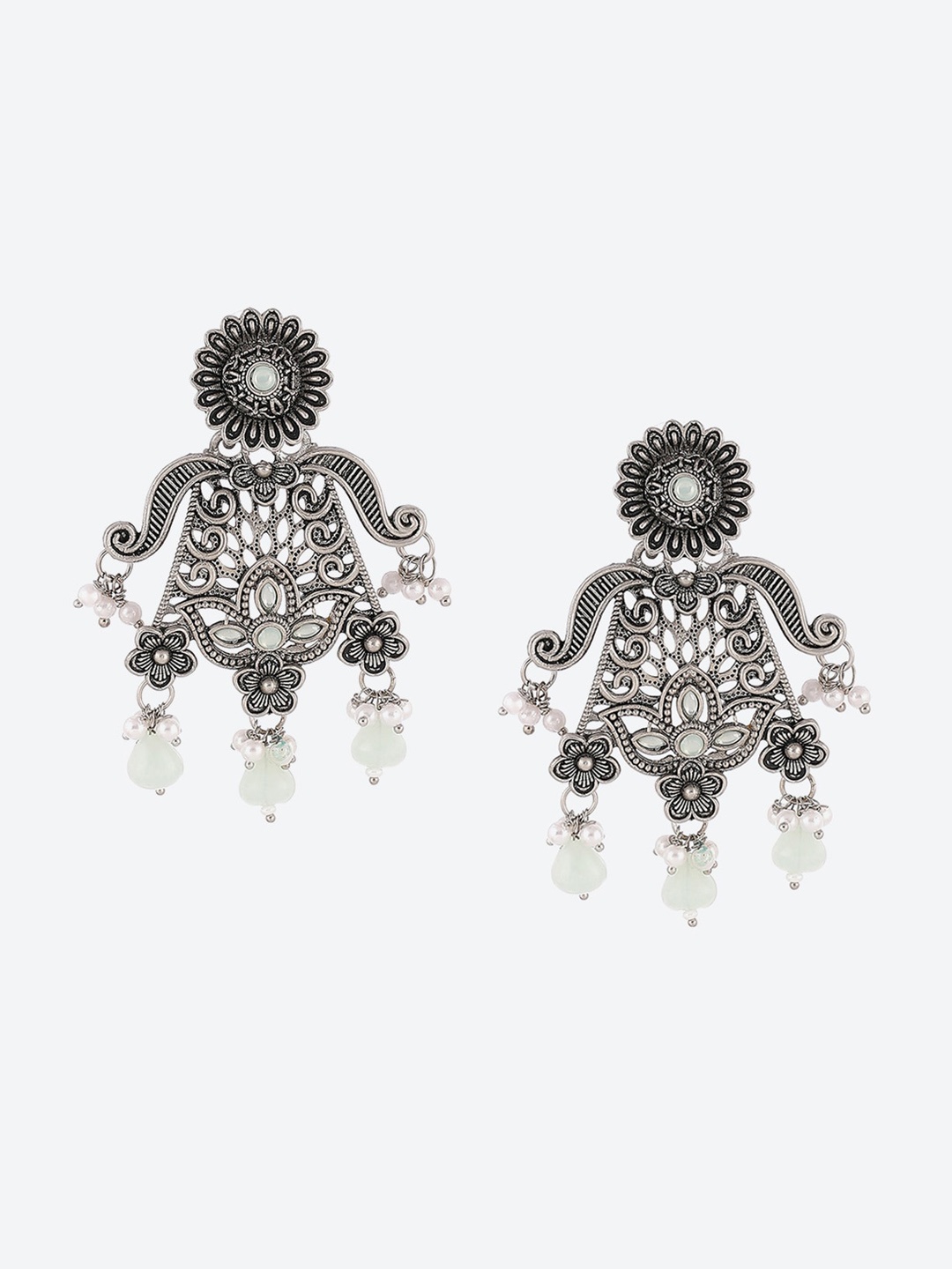 

Rangriti Silver-Toned Contemporar Oxidised Drop Earrings