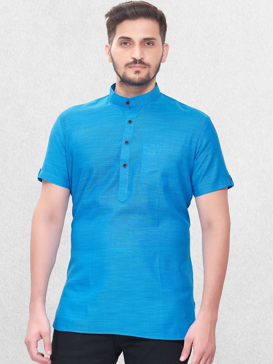 

SHIWAM ETHNIX Men Blue Solid Short Kurta