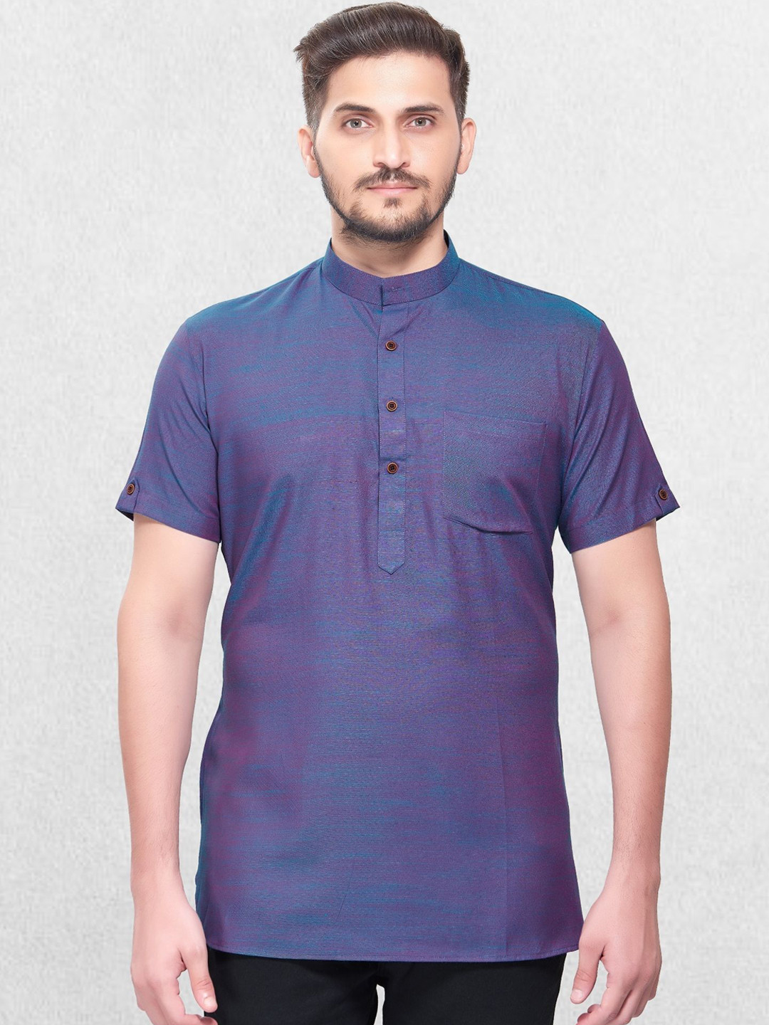 

SHIWAM ETHNIX Men Purple Thread Work Kurta