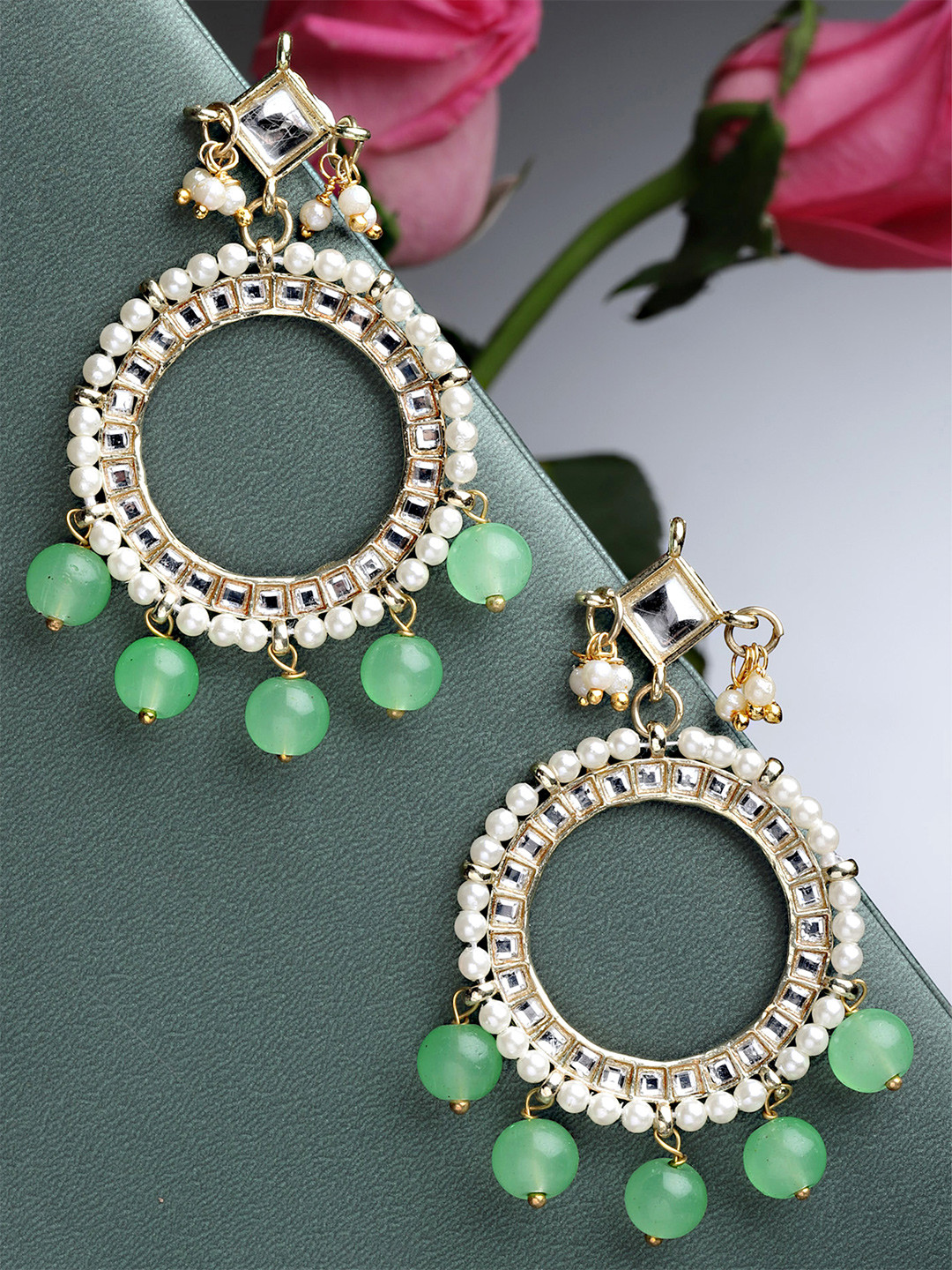 

KARATCART Lime Green Contemporary Drop Earrings