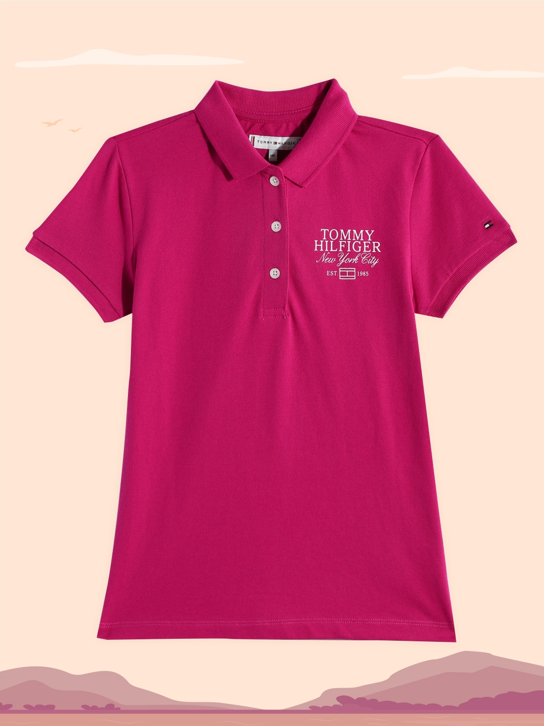 

Tommy Hilfiger Girls Magenta Polo Collar T-shirt