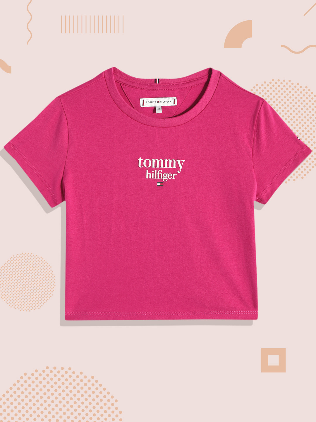 

Tommy Hilfiger Girls Fuchsia Brand Logo Printed T-shirt
