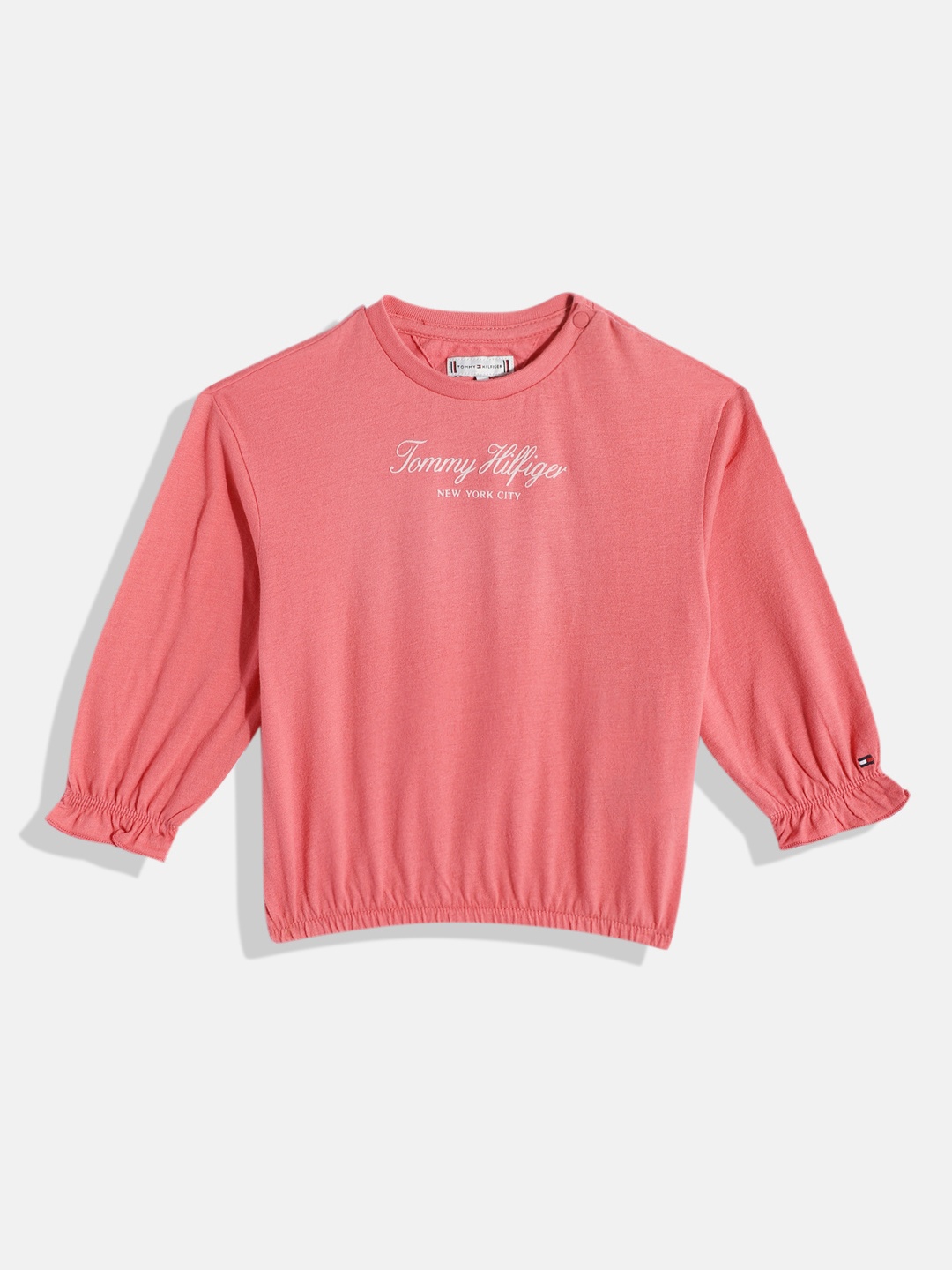

Tommy Hilfiger Bell Sleeve Sustainable Pure Cotton Blouson Top, Pink