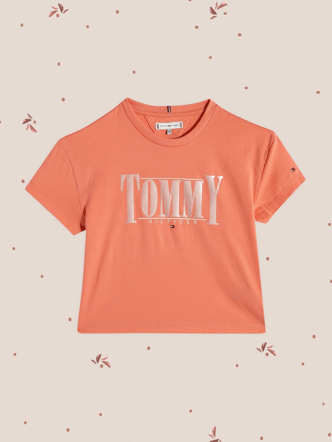 

Tommy Hilfiger Girls Peach-Coloured Brand Logo Printed T-shirt