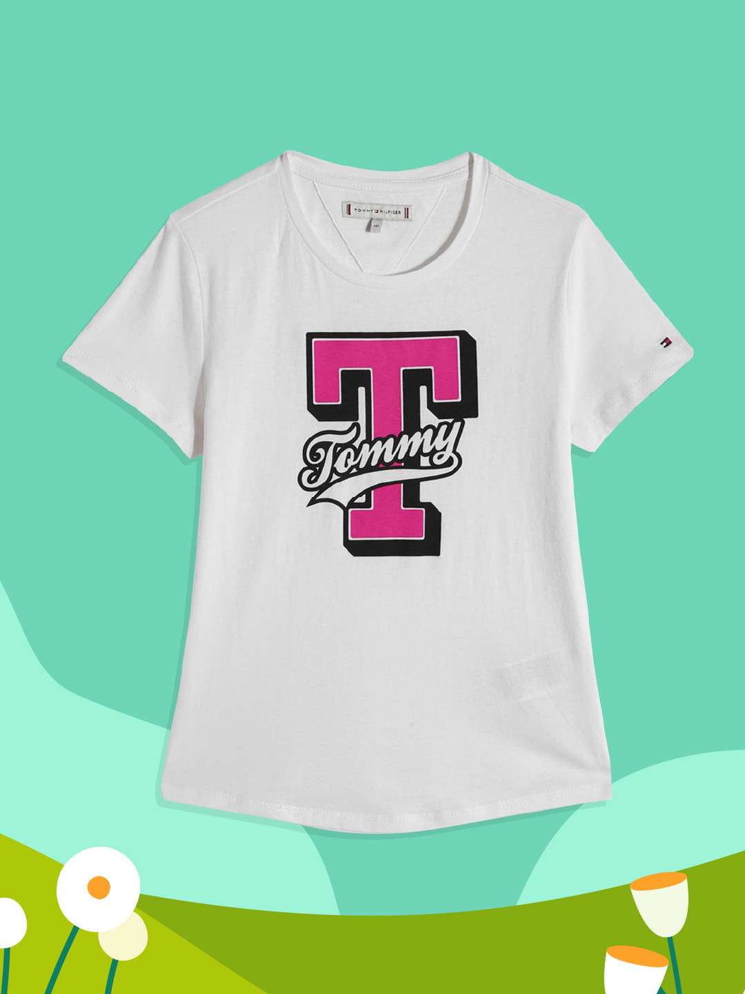 

Tommy Hilfiger Girls White Brand Logo Printed Pure Cotton T-shirt