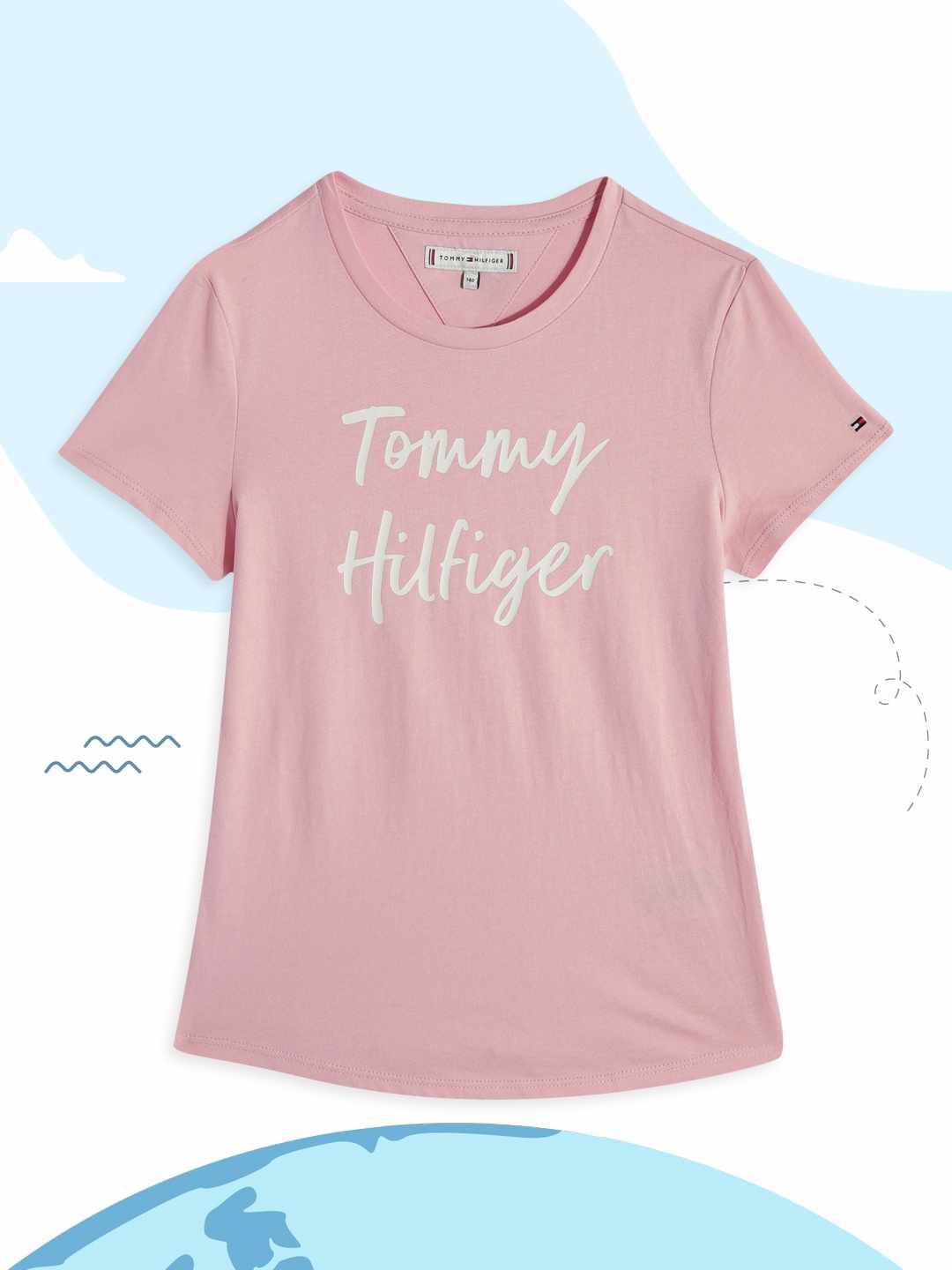 Tommy Hilfiger Girls Pink Brand Logo Printed Pure Cotton T-shirt