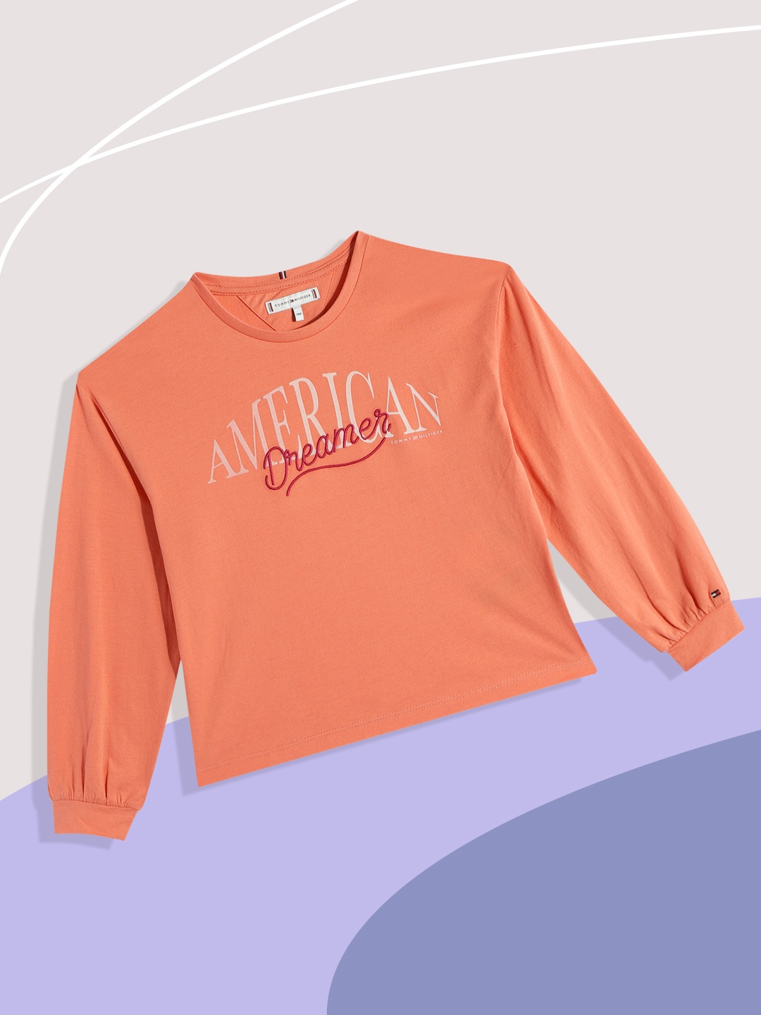 

Tommy Hilfiger Girls Peach-Coloured Typography Printed T-shirt