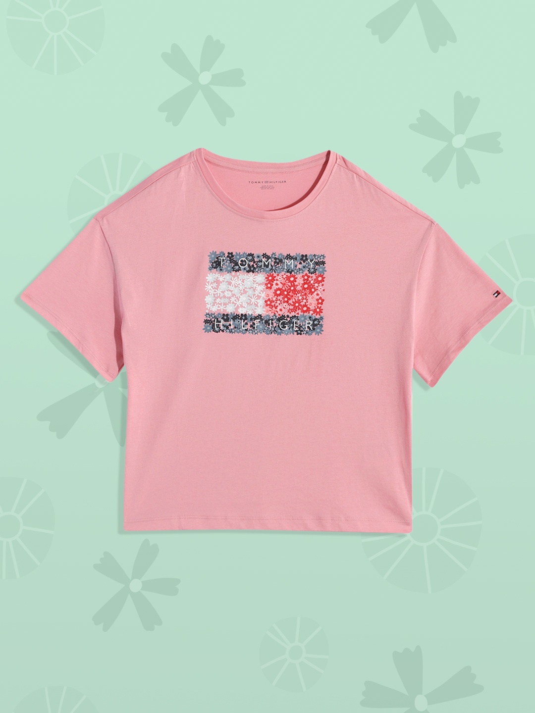 

Tommy Hilfiger Girls Pink Floral Printed Pure Cotton T-shirt