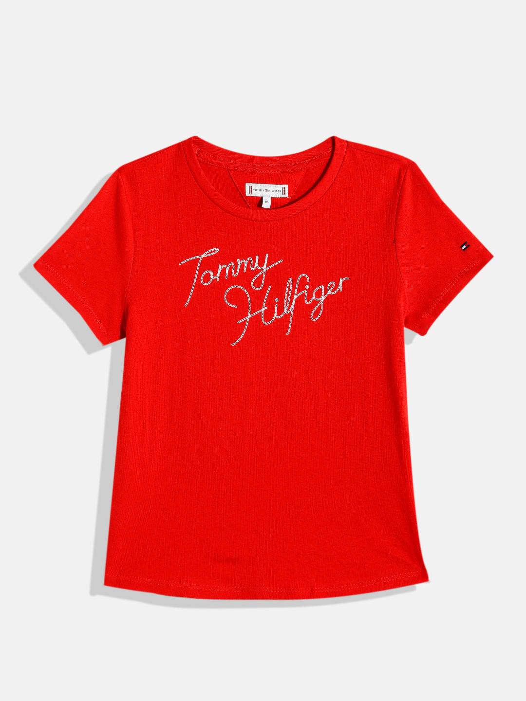 

Tommy Hilfiger Girls Red Printed Pure Cotton T-shirt