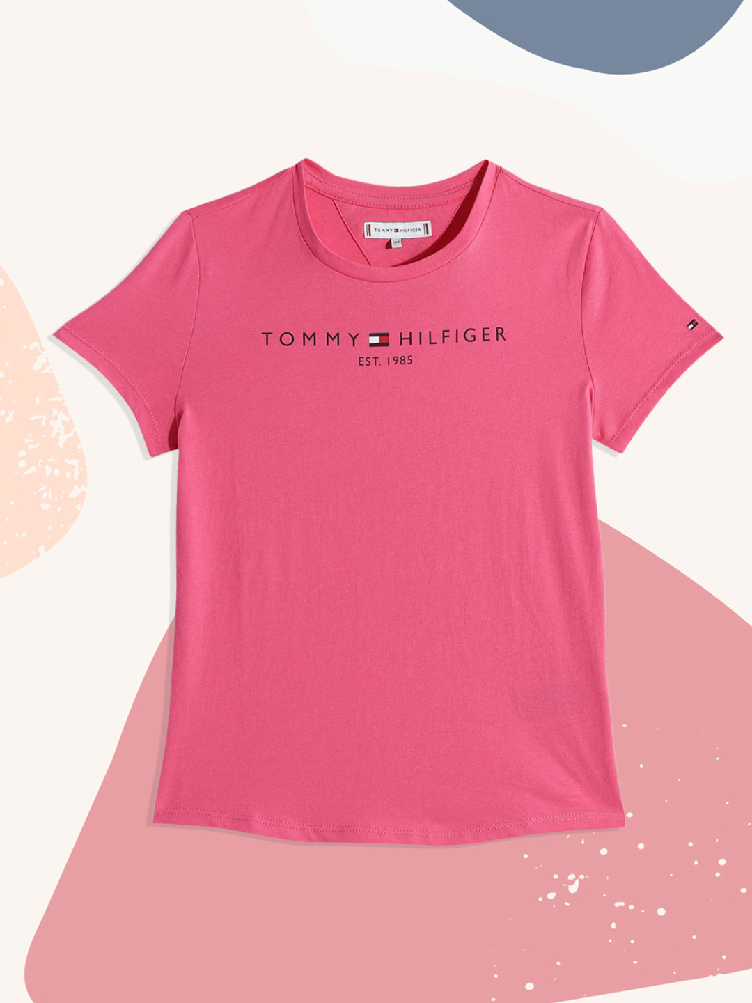 

Tommy Hilfiger Girls Pink Brand Logo Print Round Neck Regular Sleeves Pure Cotton Top