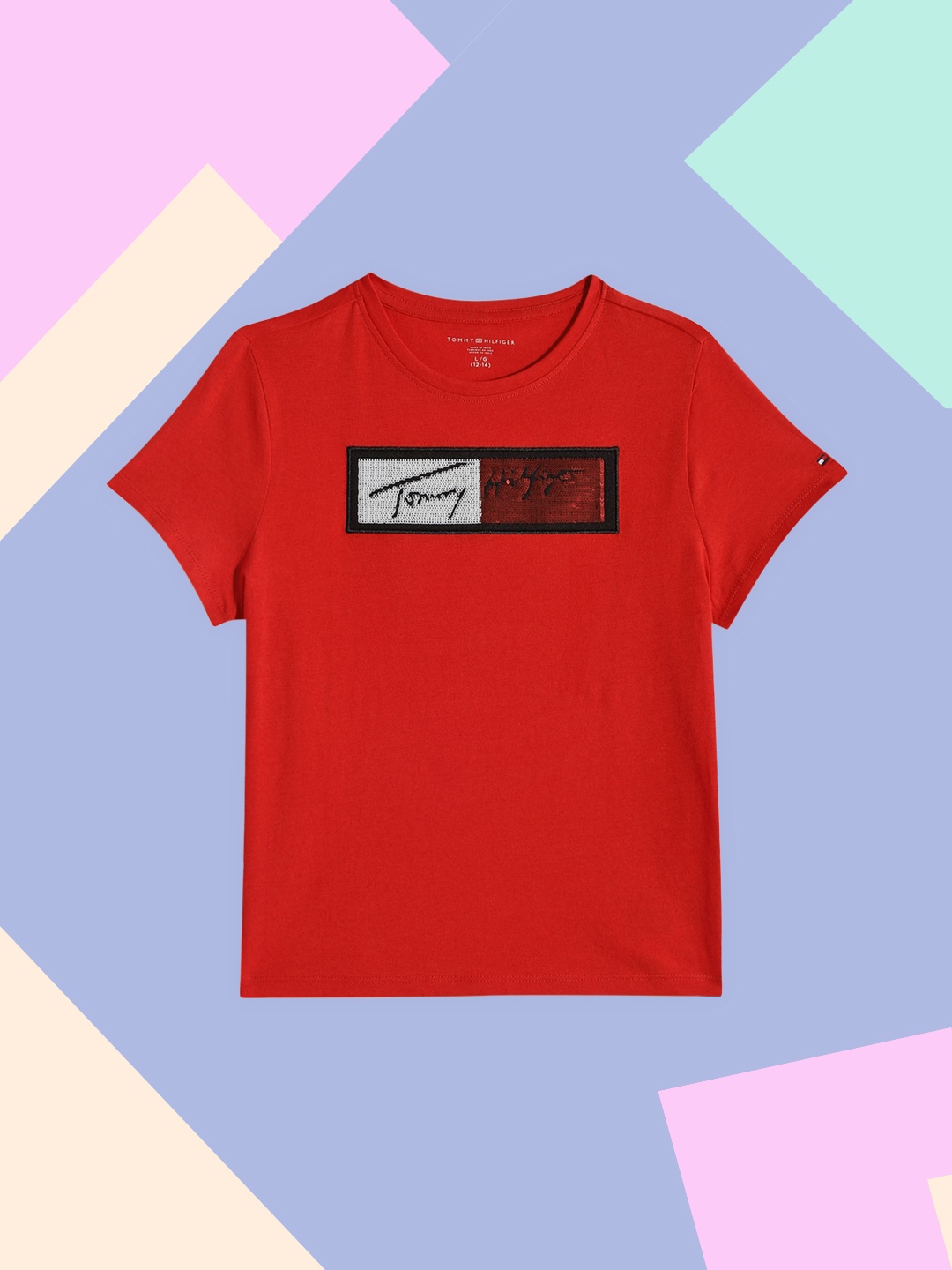 

Tommy Hilfiger Girls Red Brand Logo Embellished Pure Cotton T-shirt