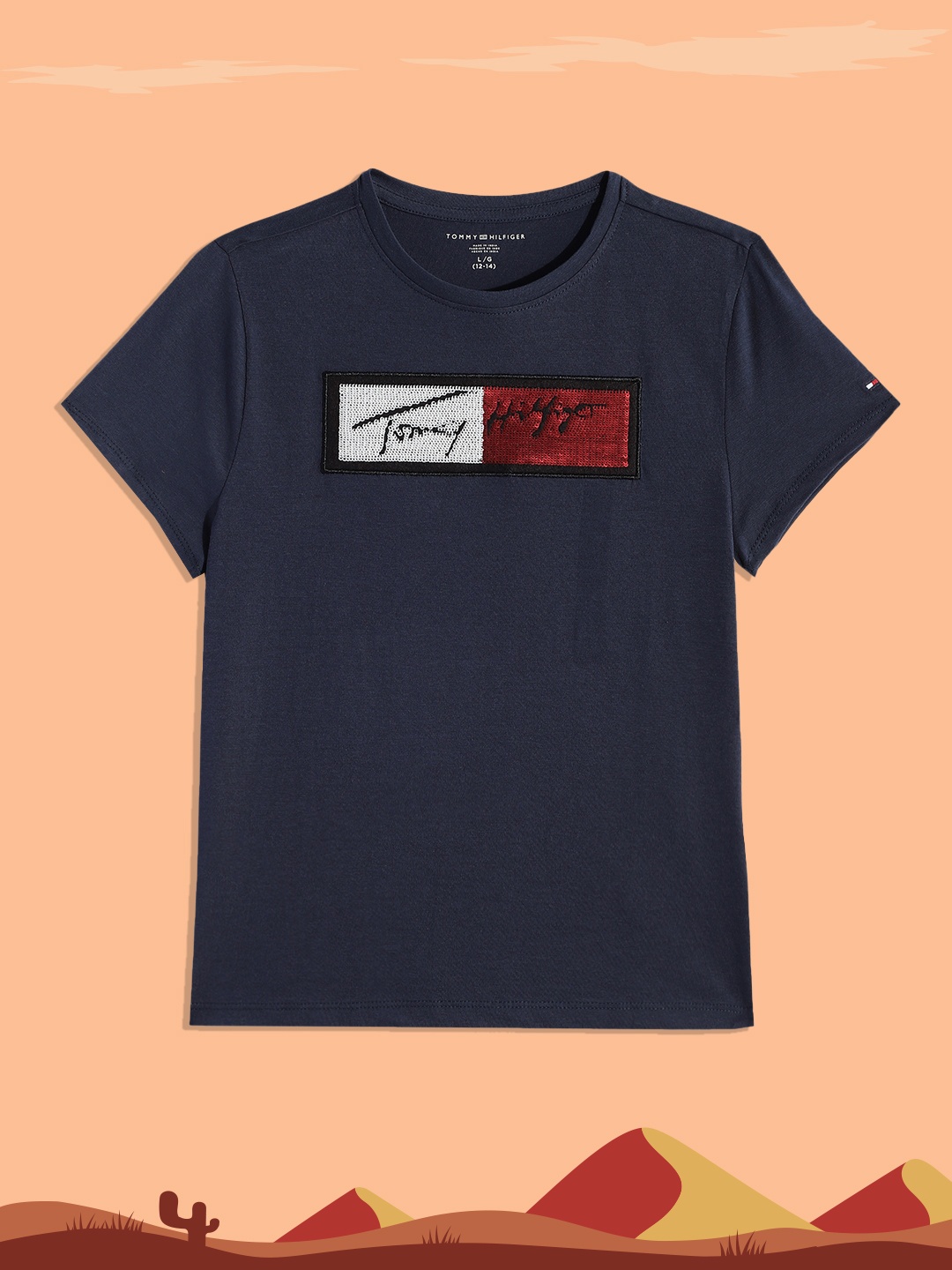 

Tommy Hilfiger Girls Navy Blue Brand Logo Embellished Pure Cotton T-shirt