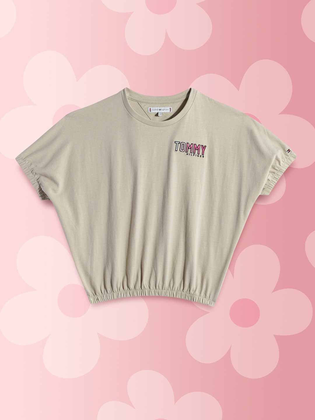 

Tommy Hilfiger Girls Beige Brand Logo Placement Embroidered Pleated Blouson Top