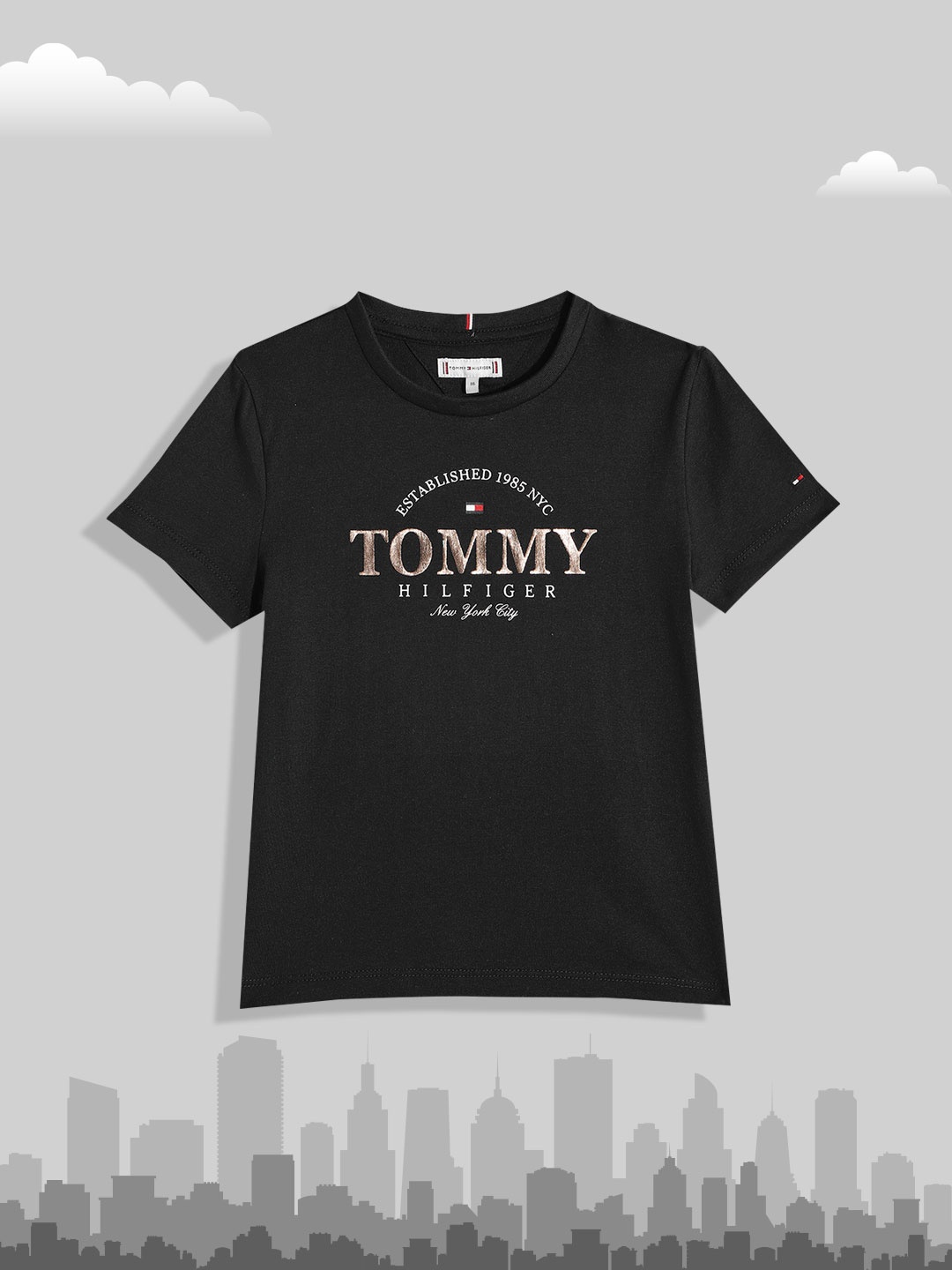 

Tommy Hilfiger Girls Navy Blue Brand Logo Printed T-shirt