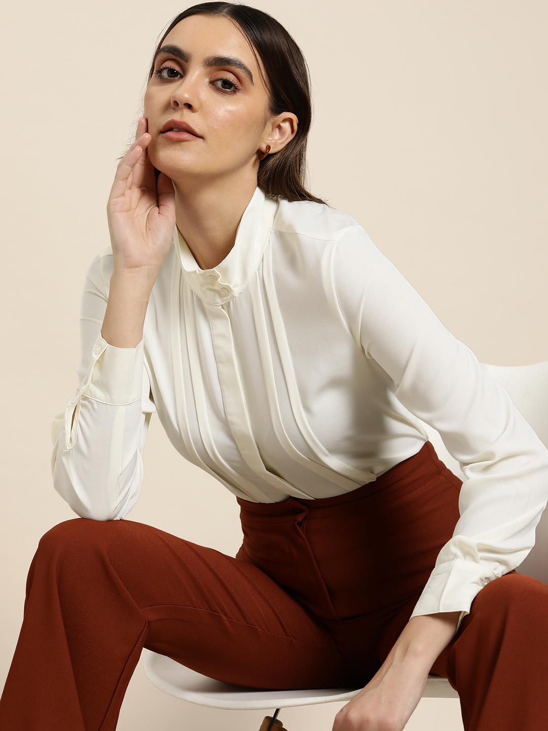 

her by invictus Women Smart Casual Shirt, Cream