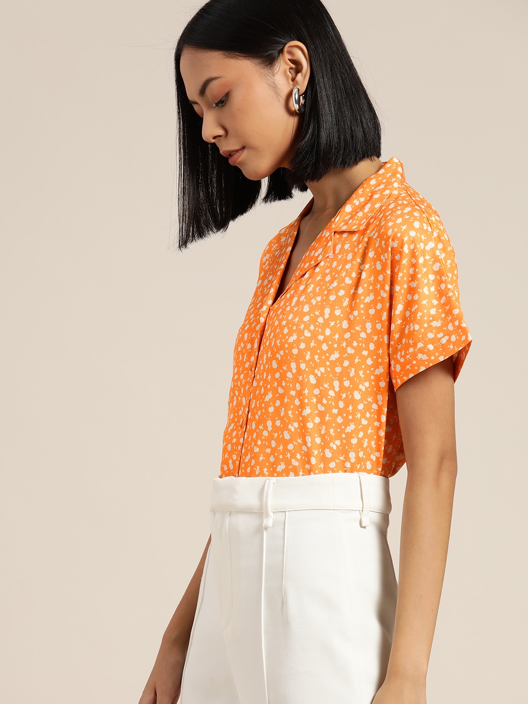 

her by invictus Women Mustard Yellow & White Floral Printed Casual Shirt