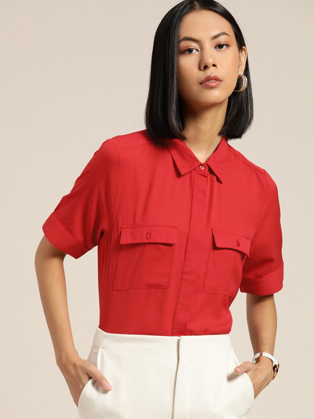 

her by invictus Women Red Solid Casual Shirt