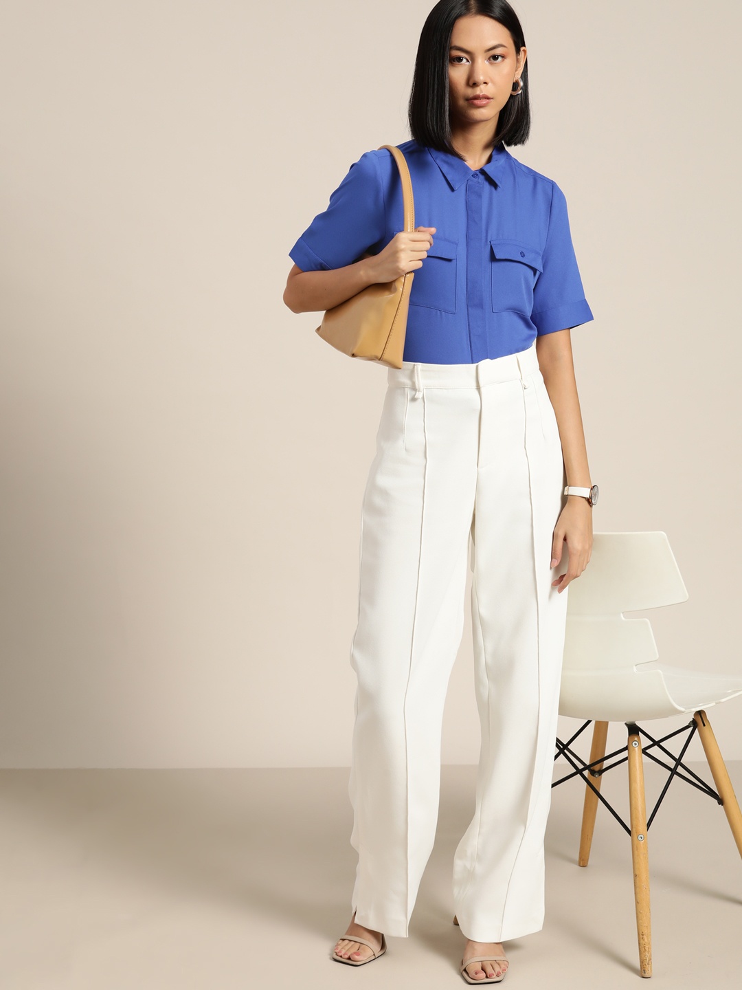 

her by invictus Women Blue Solid Casual Shirt
