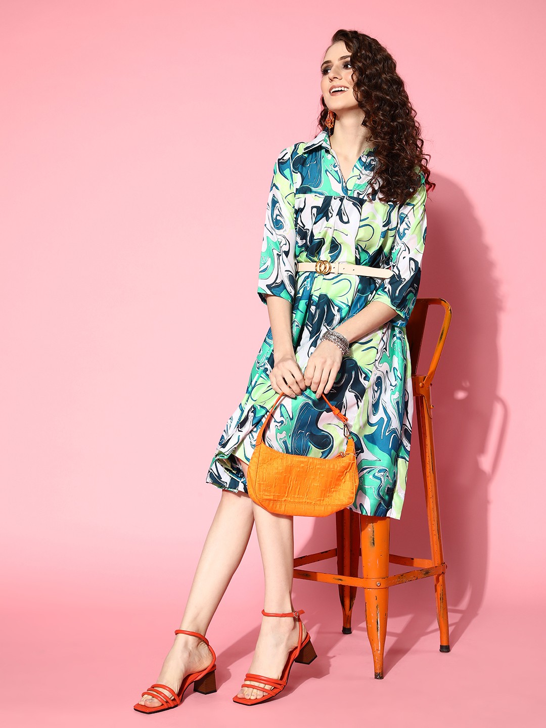

InWeave White & Blue Abstract Printed Fit and Flare Dress