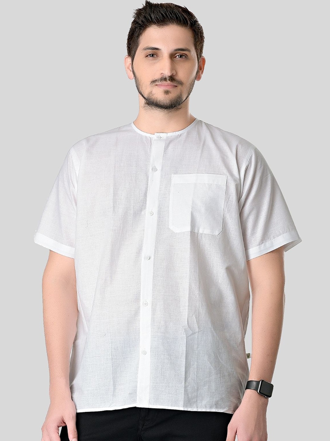 

SHIWAM ETHNIX Men White Solid Cotton Kurta