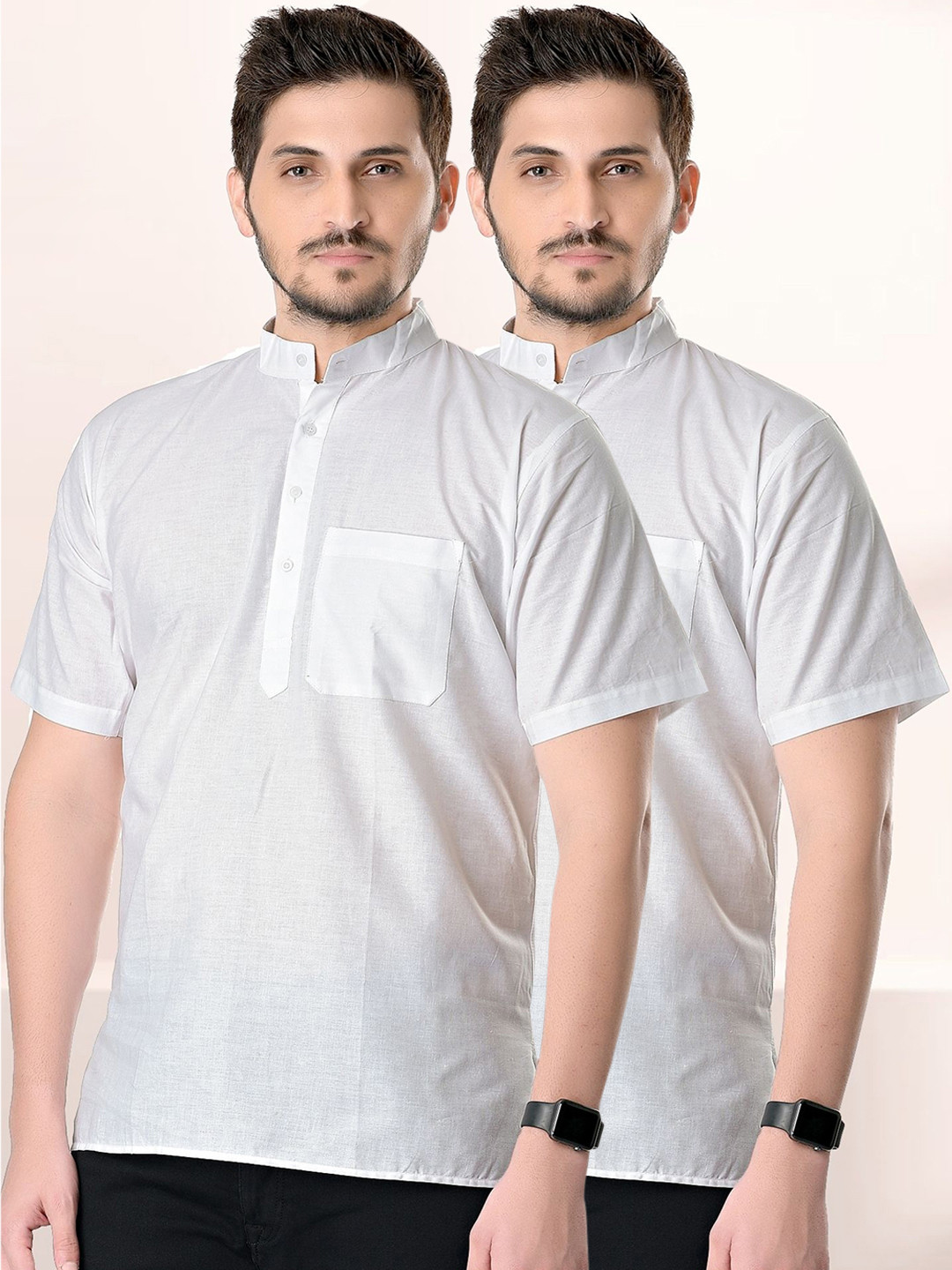 

SHIWAM ETHNIX Men White & bright gray Thread Work Kurta