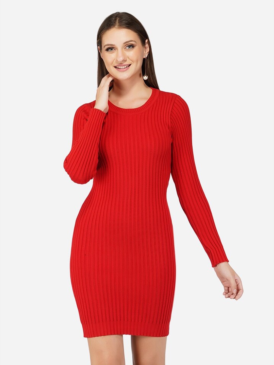 

JoE Hazel Red Self Design Sweater Dress