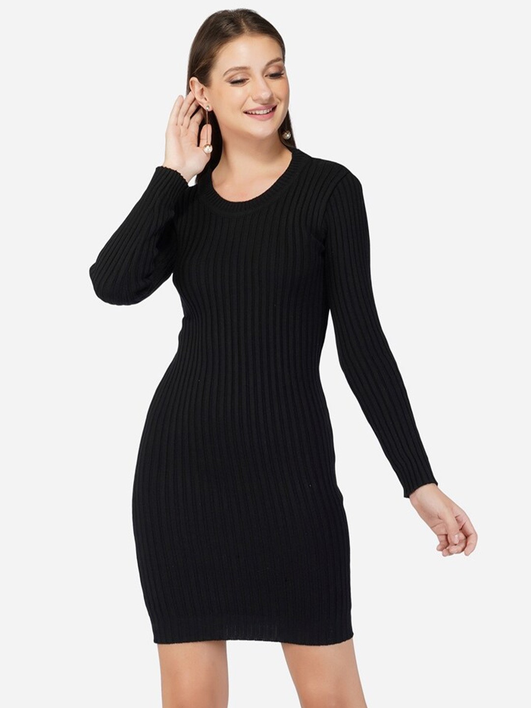 

JoE Hazel Black Round Neck Bodycon Dress