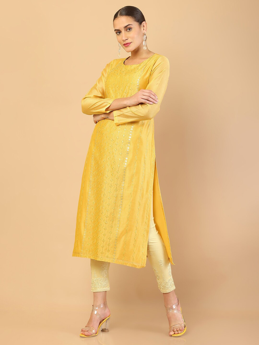 

Soch Women Mustard Yellow Chanderi Silk Kurta