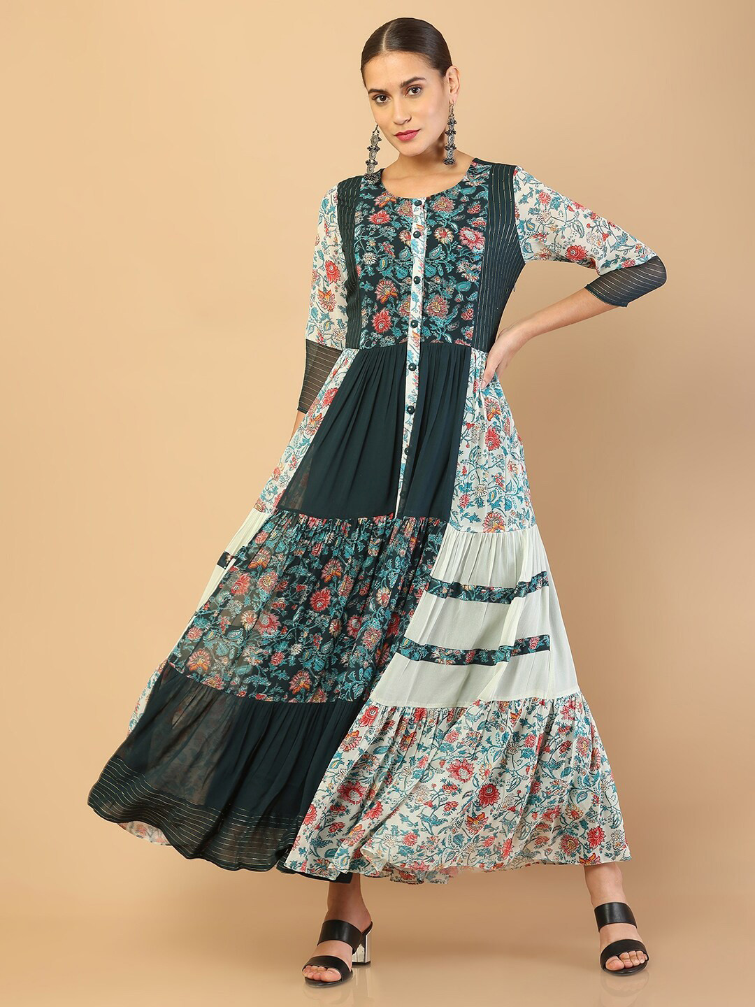 

Soch Fluorescent Green & White Floral Maxi Dress