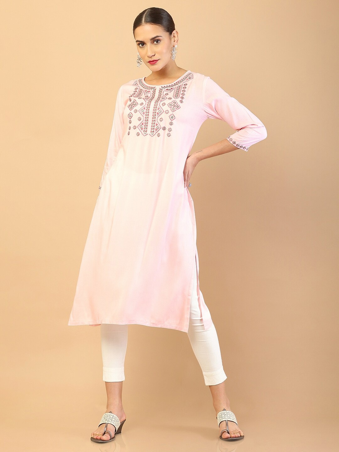 

Soch Women Pink Ethnic Motifs Yoke Design Kurta