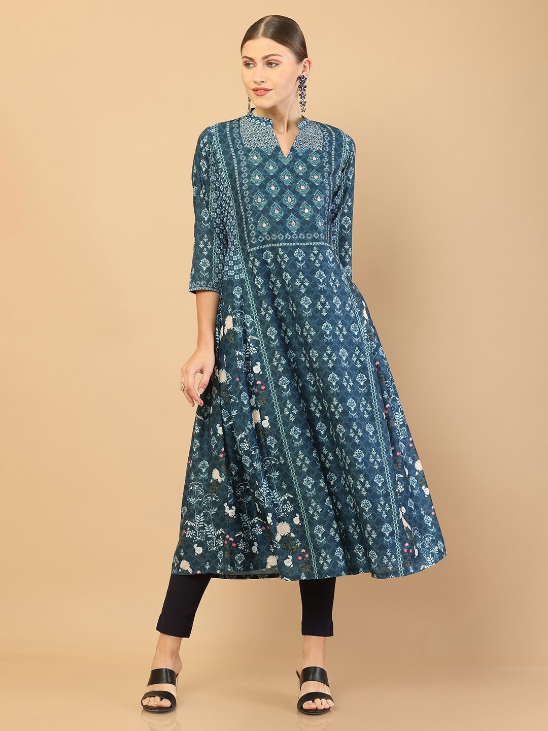 

Soch Women Navy Blue Ethnic Motifs Printed Anarkali Kurta