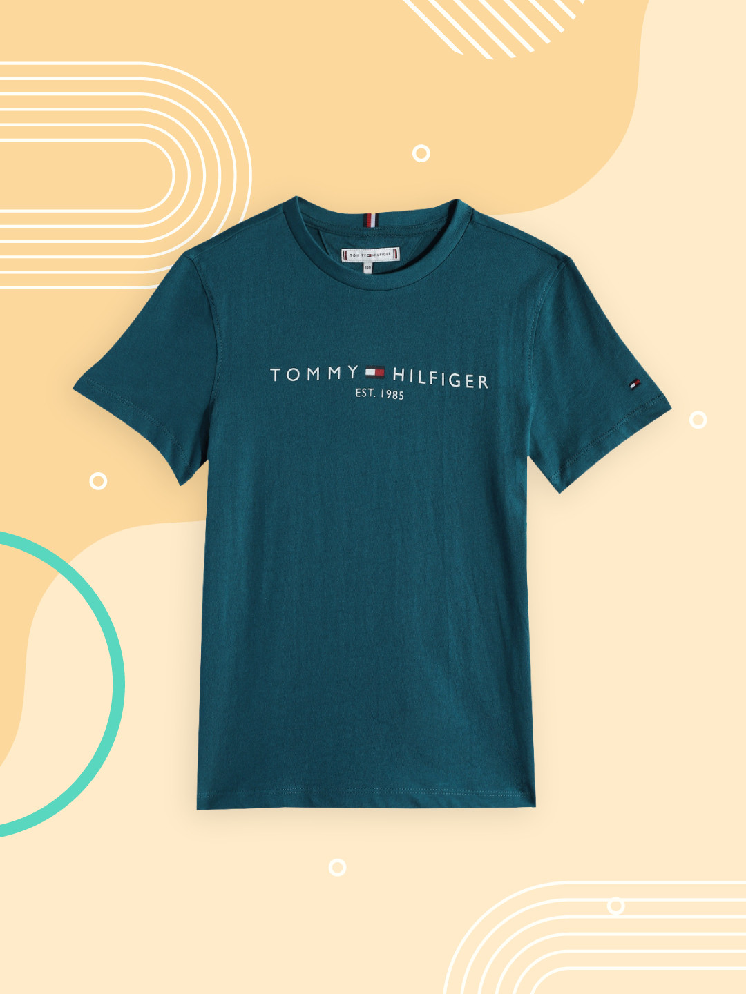 

Tommy Hilfiger Boys Teal Blue Brand Logo Printed Pure Cotton T-shirt