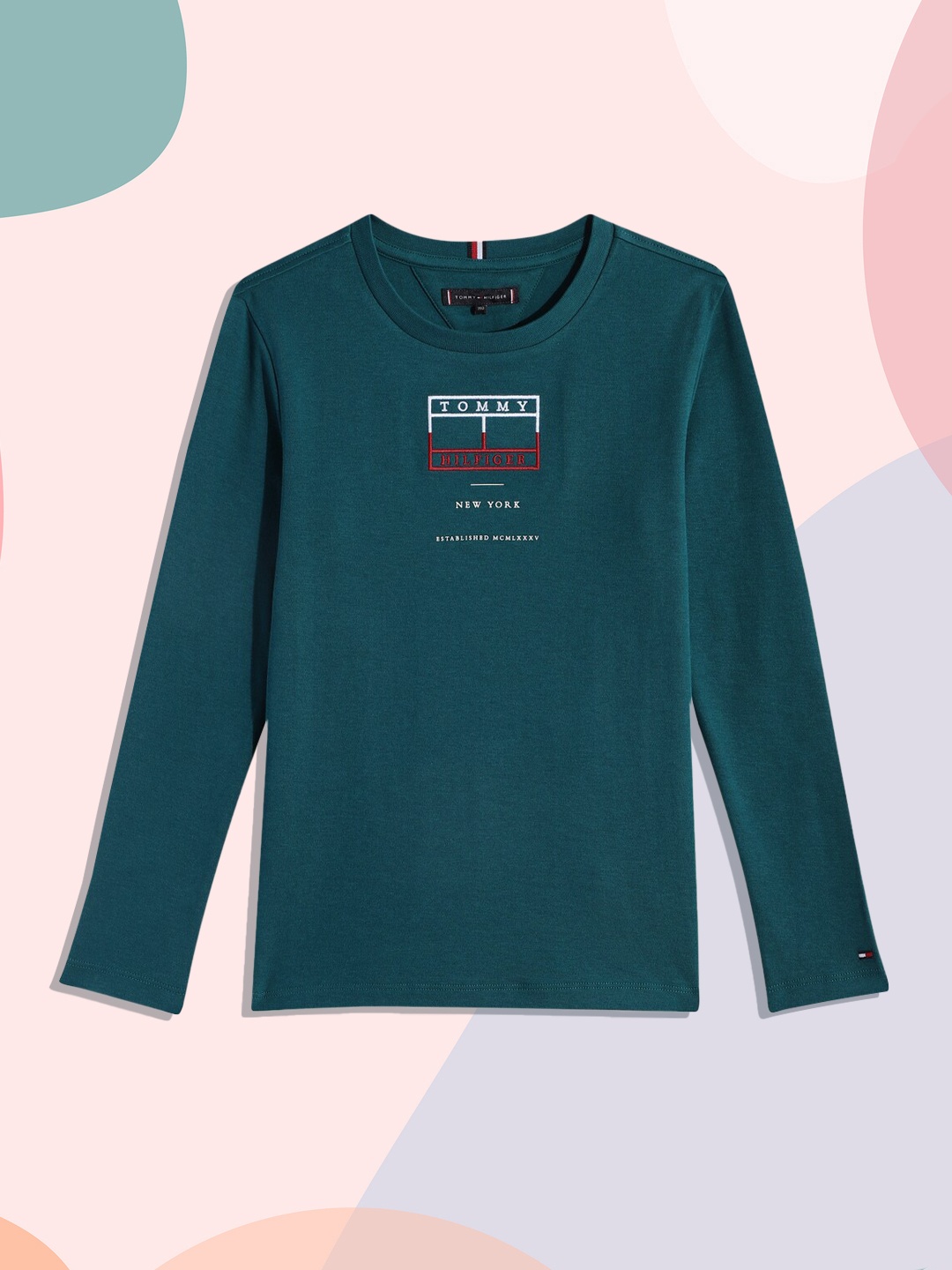 

Tommy Hilfiger Boys Teal Brand Logo Pure Cotton T-shirt