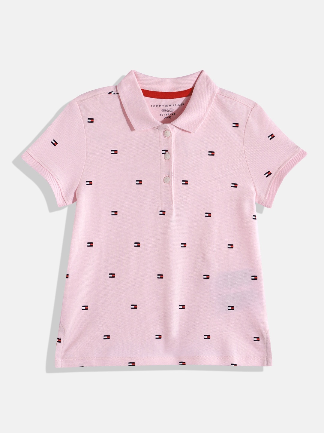 

Tommy Hilfiger Girls Brand Logo Printed Polo Collar T-shirt, Pink