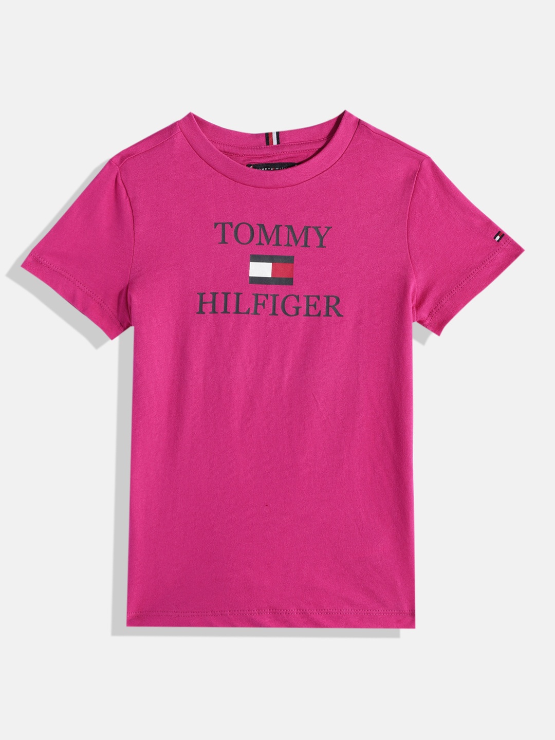 

Tommy Hilfiger Boys Brand Logo Printed Pure Cotton T-shirt, Magenta