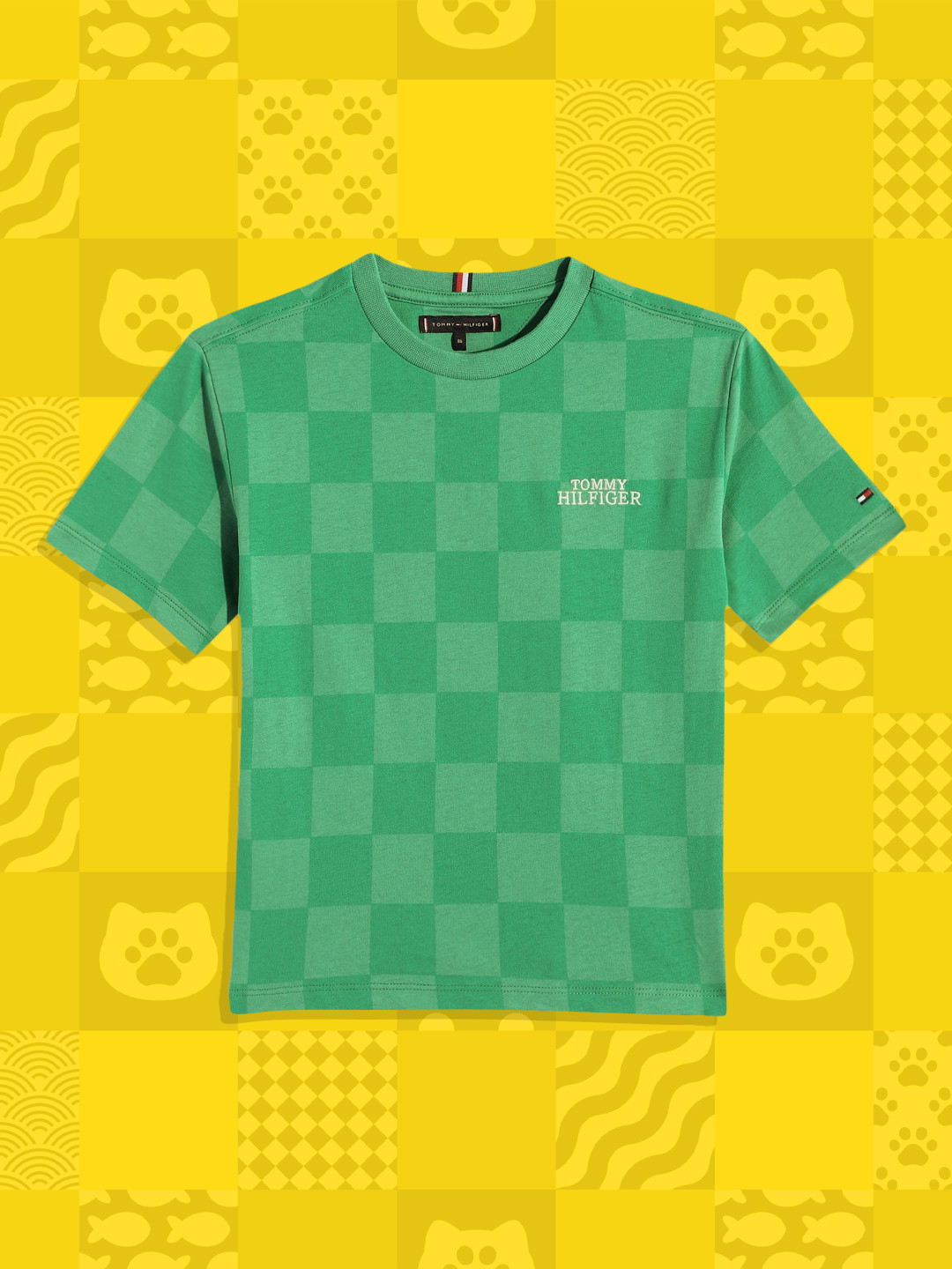 

Tommy Hilfiger Boys Green Checked Pure Cotton T-shirt