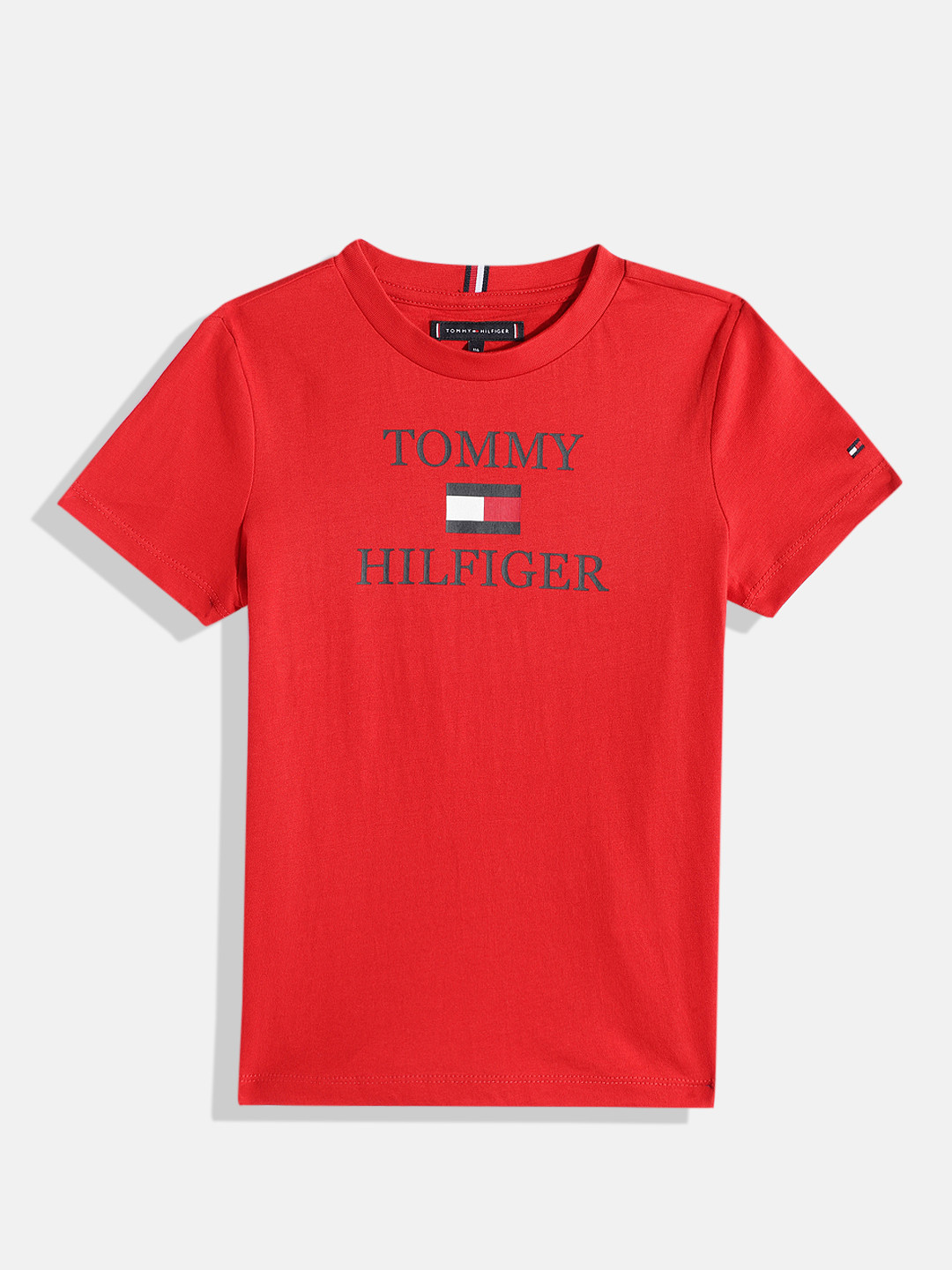 

Tommy Hilfiger Boys Brand Logo Printed Sustainable Pure Cotton T-shirt, Red