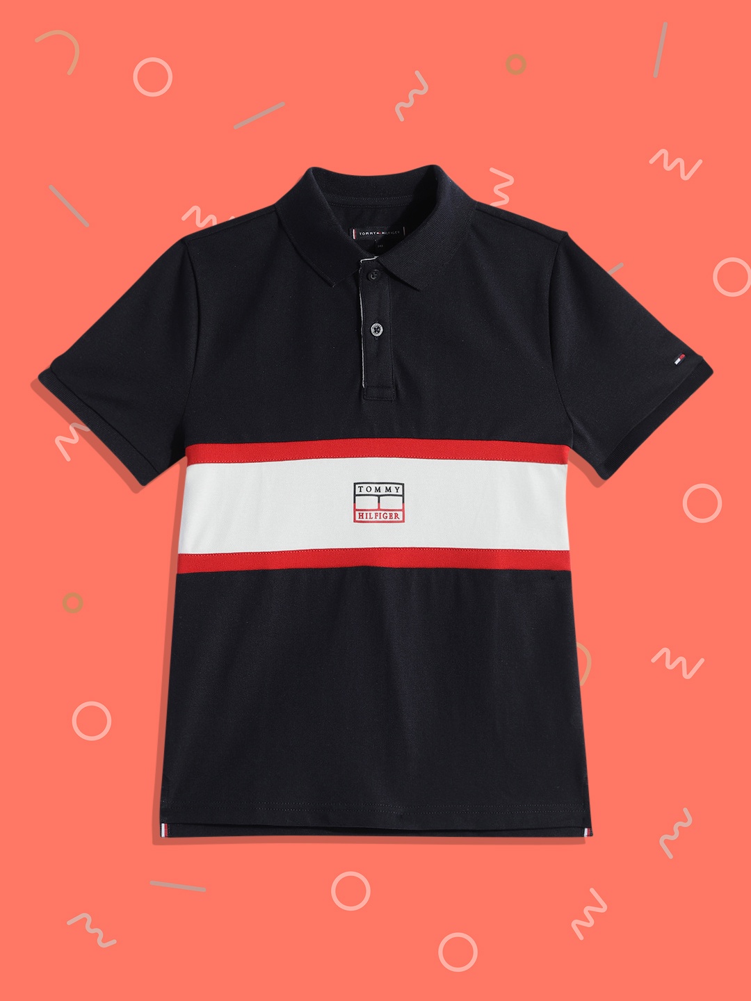 

Tommy Hilfiger Boys Navy Blue Colourblocked Polo Collar T-shirt