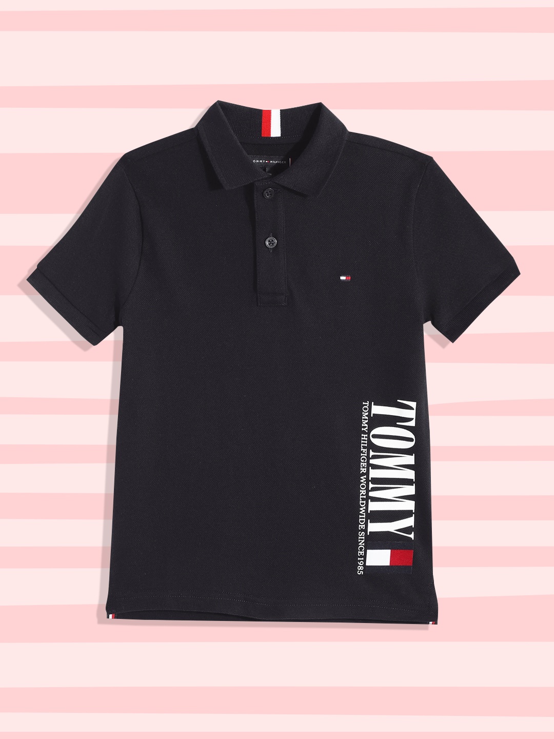 Tommy Hilfiger Boys Navy Blue Brand Logo Printed Pure Cotton Polo Collar T-shirt