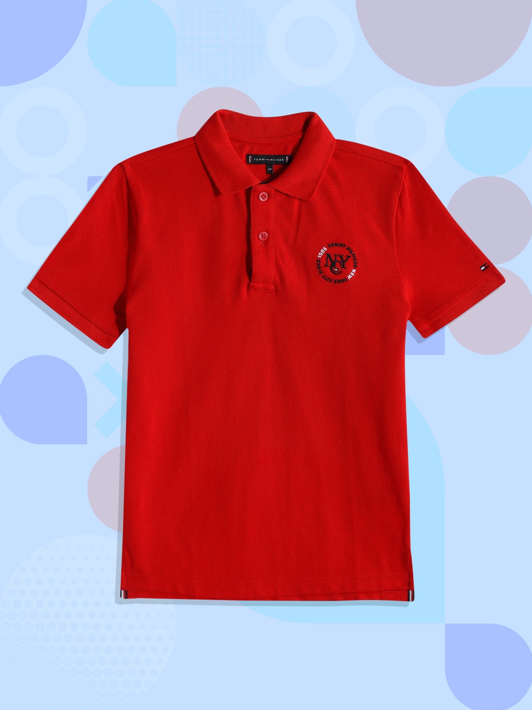 

Tommy Hilfiger Boys Red Brand Logo Printed Polo Collar Pure Cotton T-shirt
