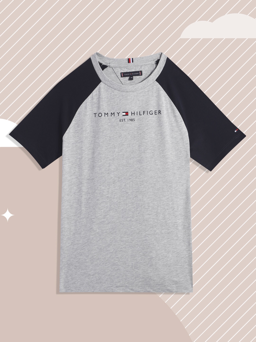 

Tommy Hilfiger Boys Grey & Black Colourblocked Pure Organic Cotton T-shirt
