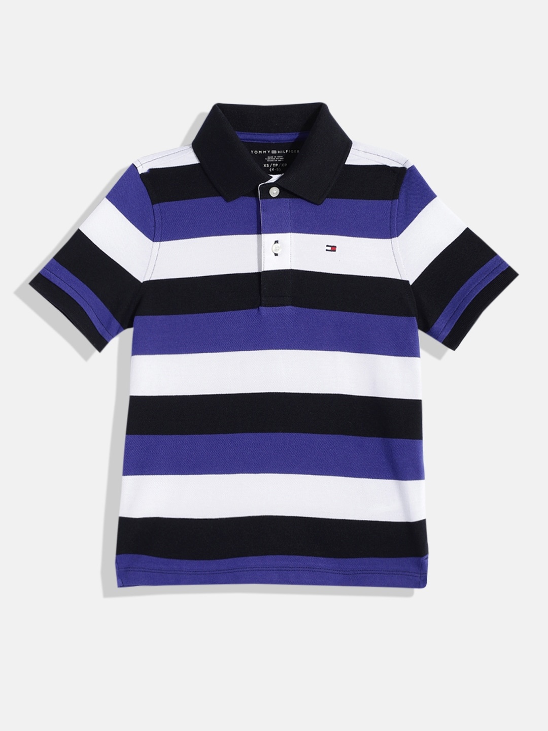 

Tommy Hilfiger Boys Navy Blue & White Striped Pure Cotton T-shirt