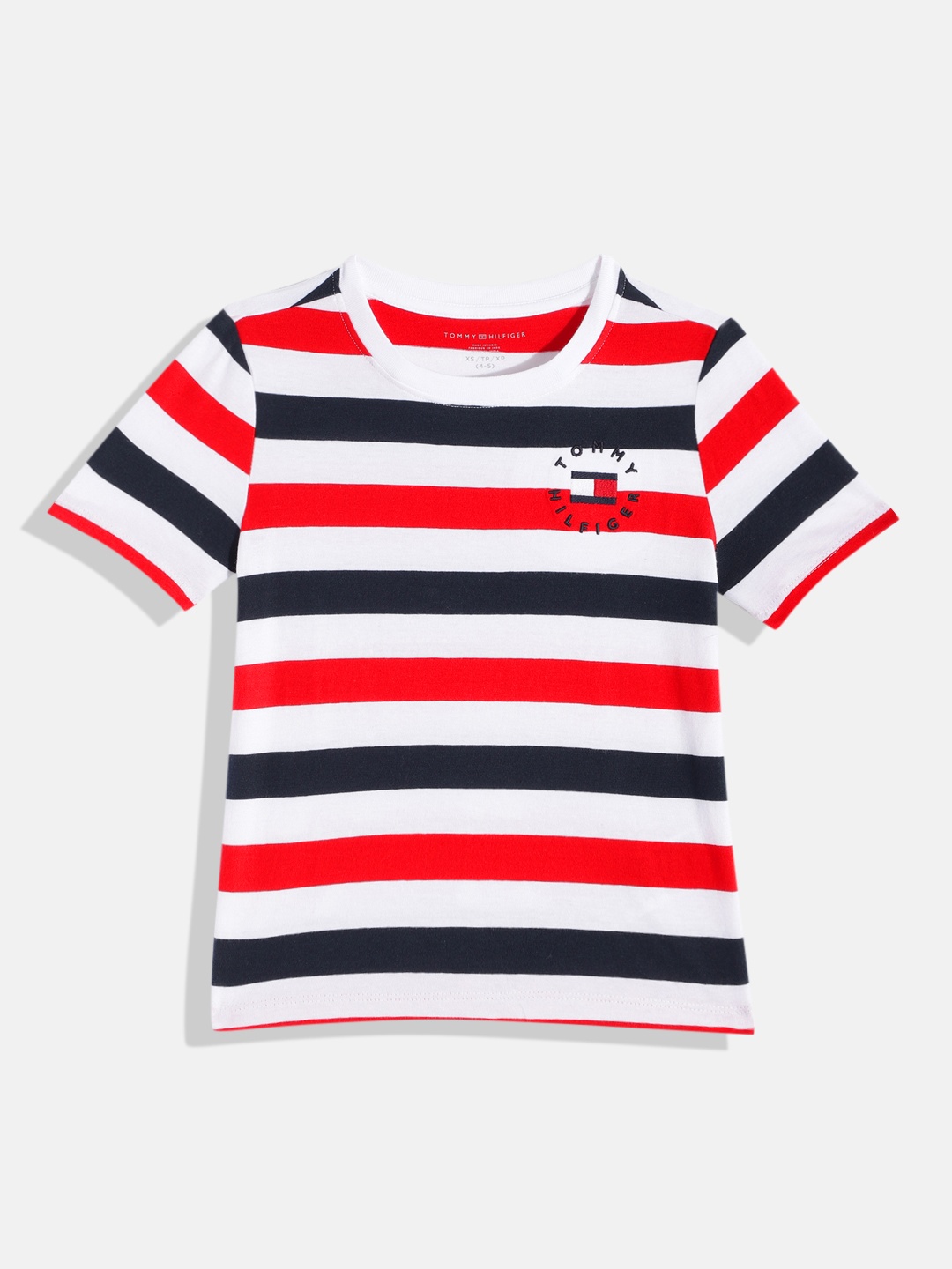

Tommy Hilfiger Girls White & Red Striped Pure Cotton T-shirt