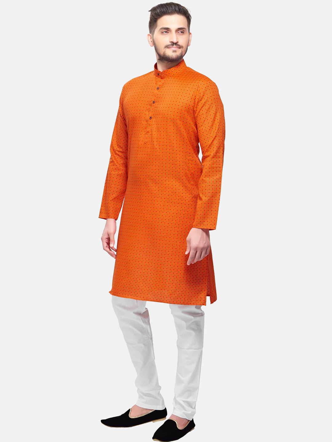 

SHIWAM ETHNIX Men Orange Printed Cotton Kurta with Pyjamas