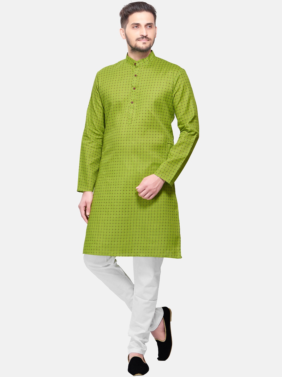 

SHIWAM ETHNIX Men Green Printed Kurta with Pyjamas