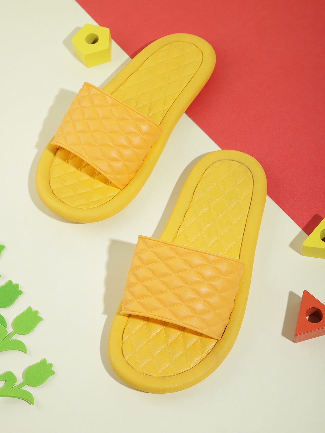 

Kook N Keech Women Quilted Sliders, Mustard