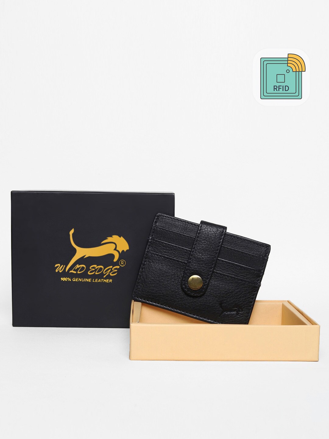 

WILD EDGE Men Black Leather Card Holder