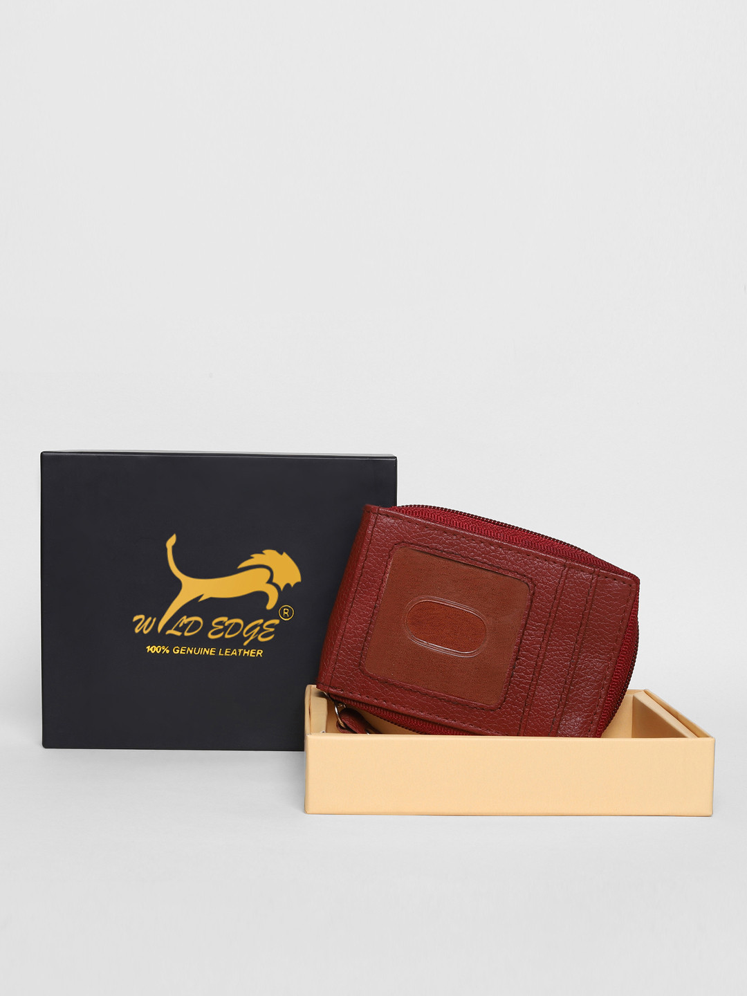 

WILD EDGE Men Maroon & Silver-Toned Leather Zip Around Wallet